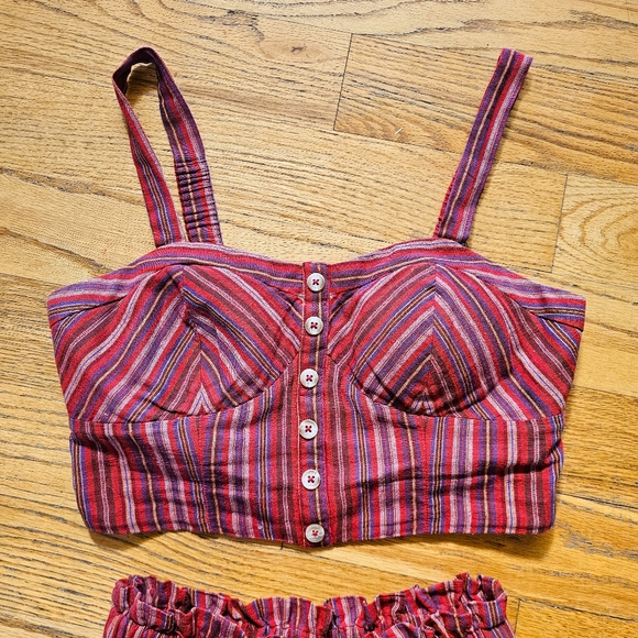 American Eagle Size S/M Red Linen Blend Set Wide Legs Pants and Corset Top - Picture 4 of 8